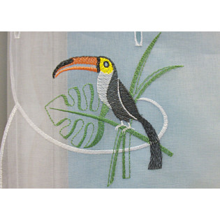Petit rideau blanc brodé motif toucan