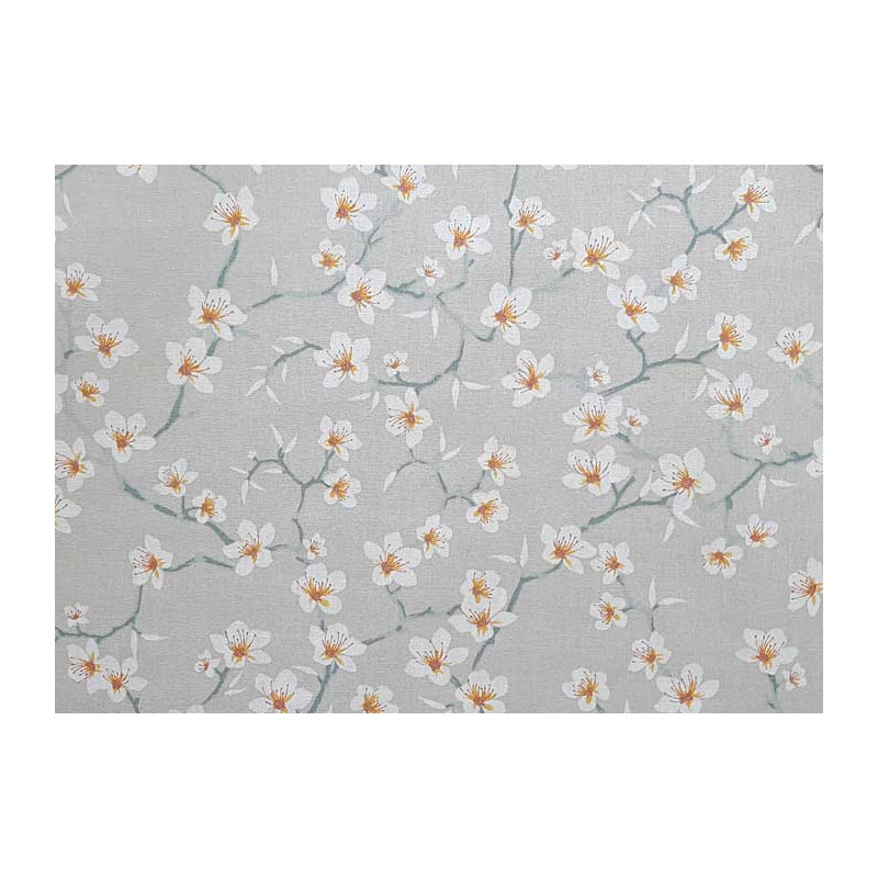 Tissu 100% coton fleurs d'amandier sur fond perle 150 cm de large