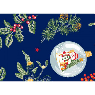 Tissu de Noël 100% coton motif gui sur fond bleu laize 150 cm
