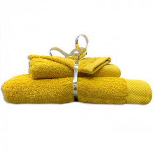 Ensemble éponge safran drap de bain + serviette + gant
