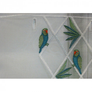 Petit rideau blanc brodé motif perroquet