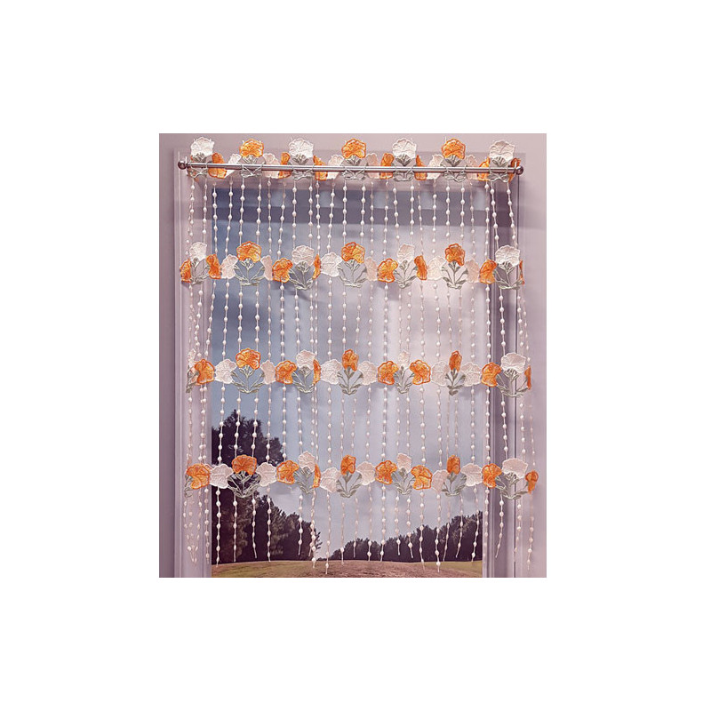 Petit rideau cantonnière macramé motif "Fleurs écrues et orange"