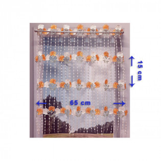 Dimensions des bandes du petit rideau cantonnière macramé motif "Fleurs écrues et orange"