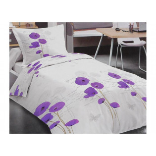 Parure de draps 4 pièces Coquelicots violets et papillons pour lit 2 personnes de 160 cm
