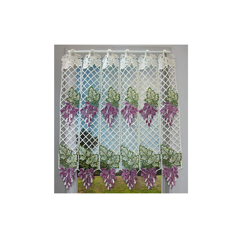 Petit rideau polyester cantonnière macramé motif muscat violet