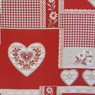 Tissu patchwork PRALOUP rouge et écru style montagne zoom sur le motif