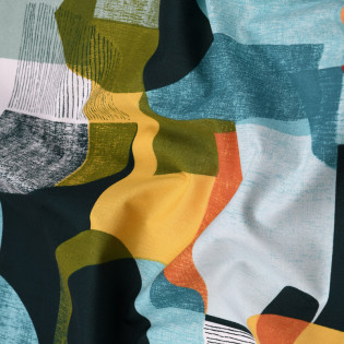 Tissu coton enduit ABBA multicolore inspiration seventies