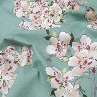 Tissu coton enduit PRUNUS imprimé fleurs de cerisier