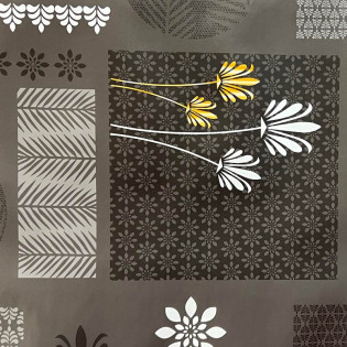 Toile cirée motifs floraux et géométriques sur fond gris foncé zoom
