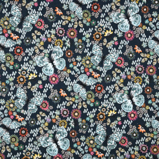 Tissus 100% Coton NOLANA motif papillons et fleurs multicolores