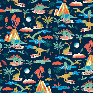 Tissu coton DINO motif dinosaures multicolores laize de 150 cm
