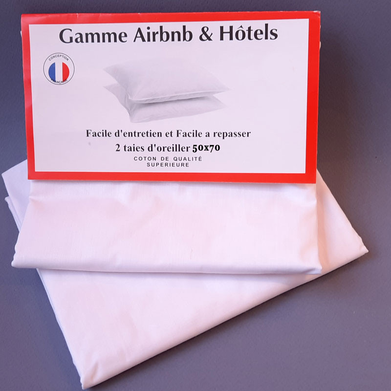 Lot 2 taies d'oreiller 50x70 blanches pour Airbnb gîtes et hôtels