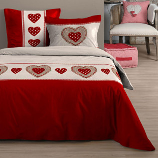 Housse de couette coton avec taies MARIANNE rouge pour lit deux places