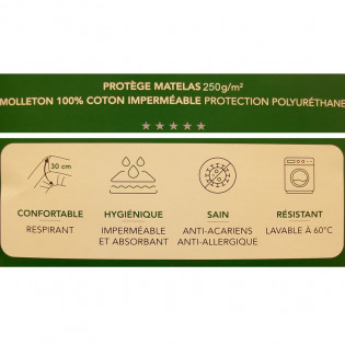 Protège matelas housse imperméable coton 250 g/m2 anti acariens
