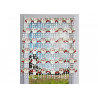 Petit rideau cantonnière macramé motif "Pot de confiture/cerises"