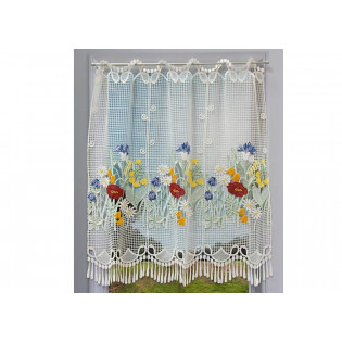 Petit rideau cantonnière macramé motif "Le champ fleuri"