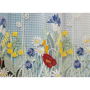 Petit rideau cantonnière macramé motif "Le champ fleuri"